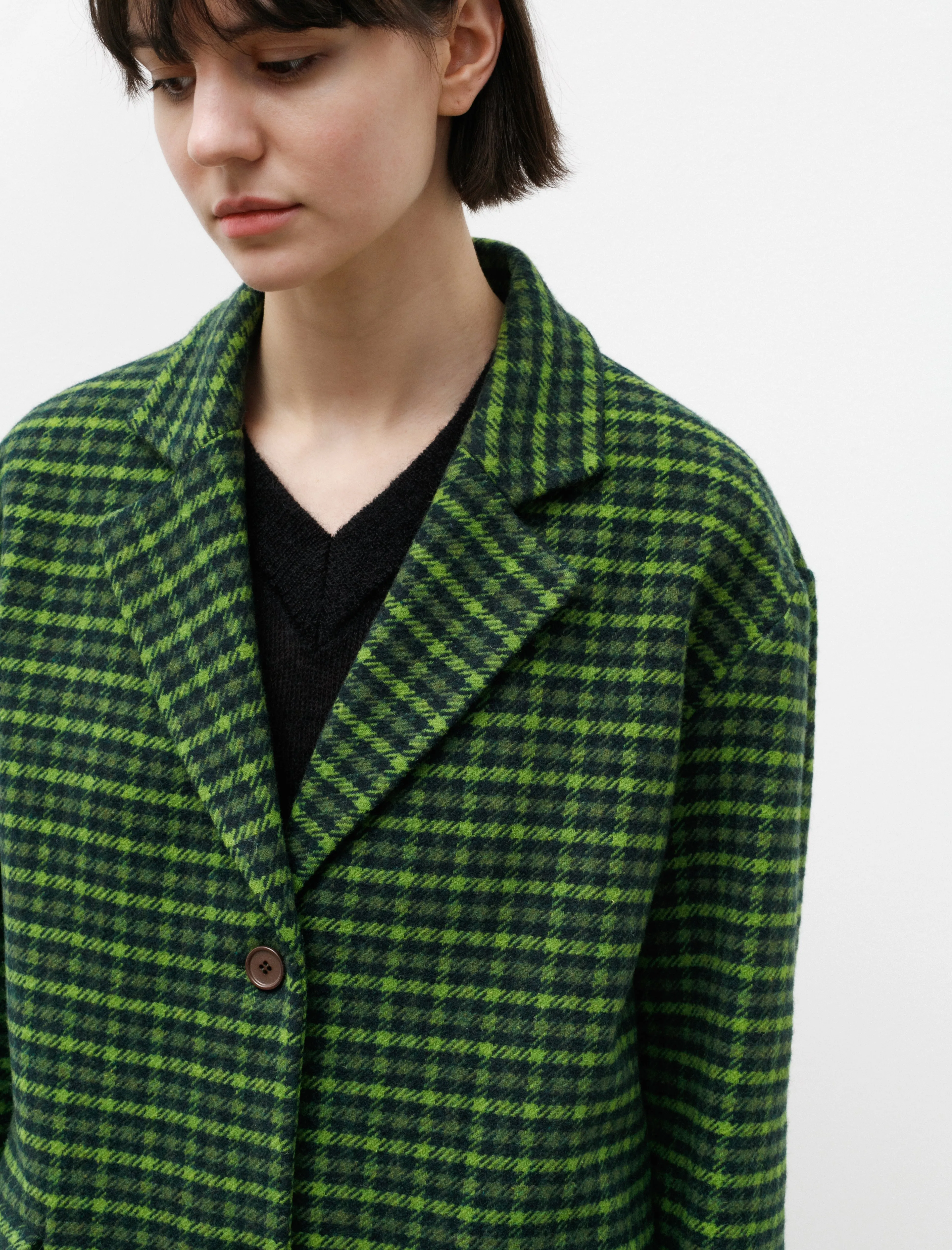 Straight Down Coat Green Plaid