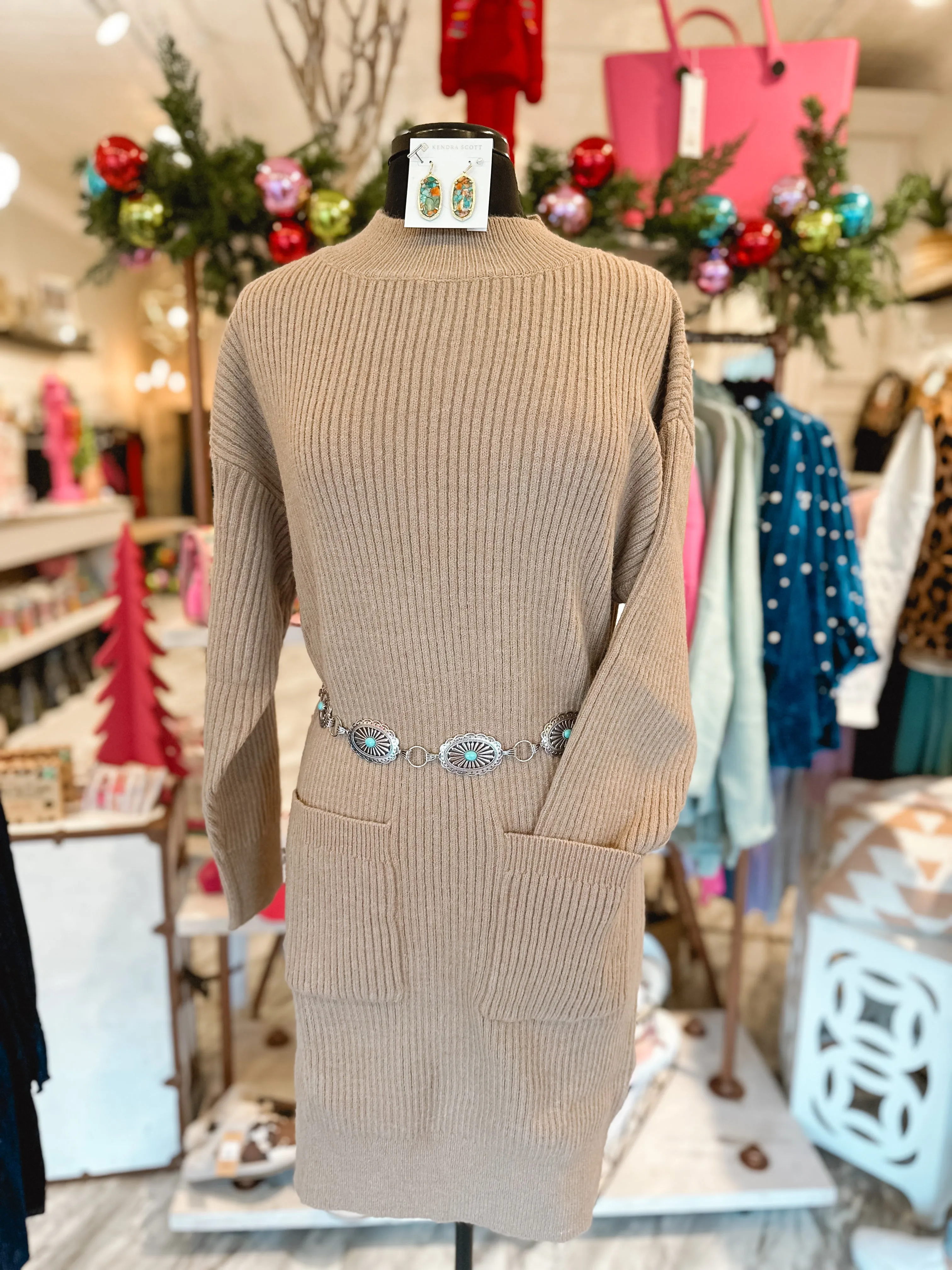 Surprise of the Season Taupe Sweater Dress