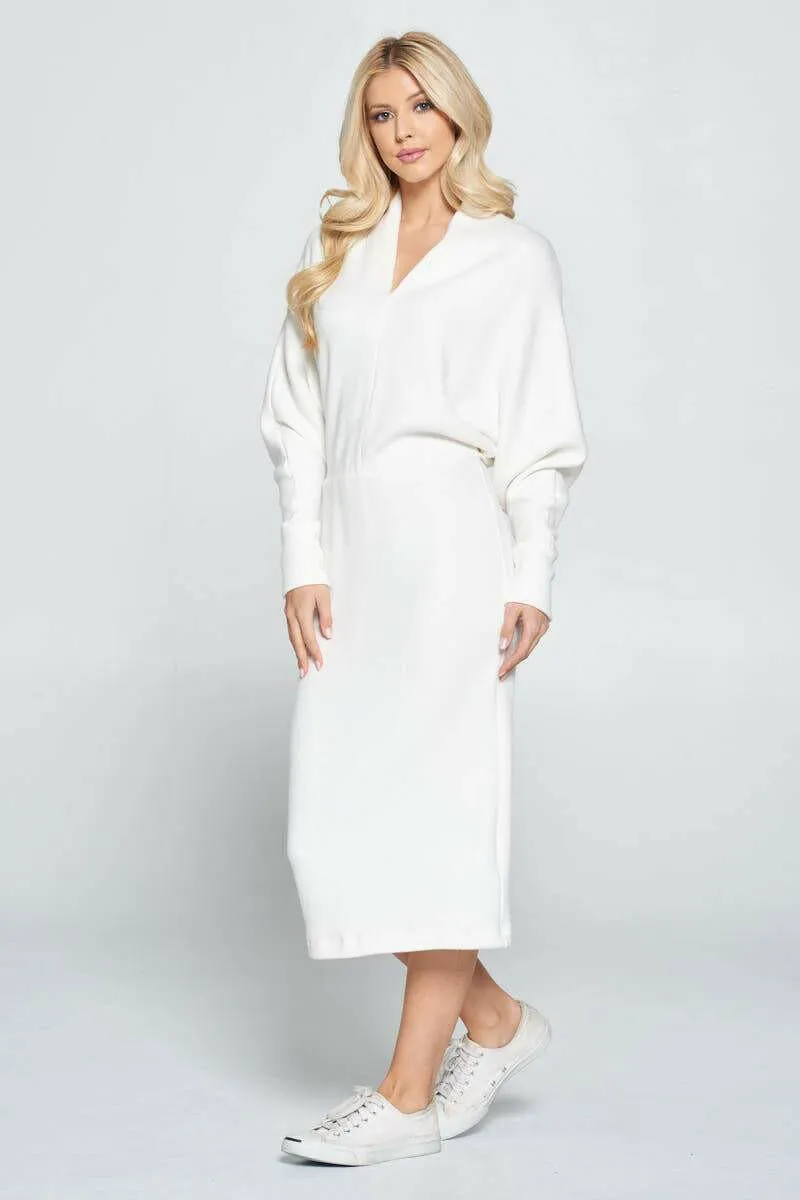 Sweater Knit Dolman Sleeve Midi Dress