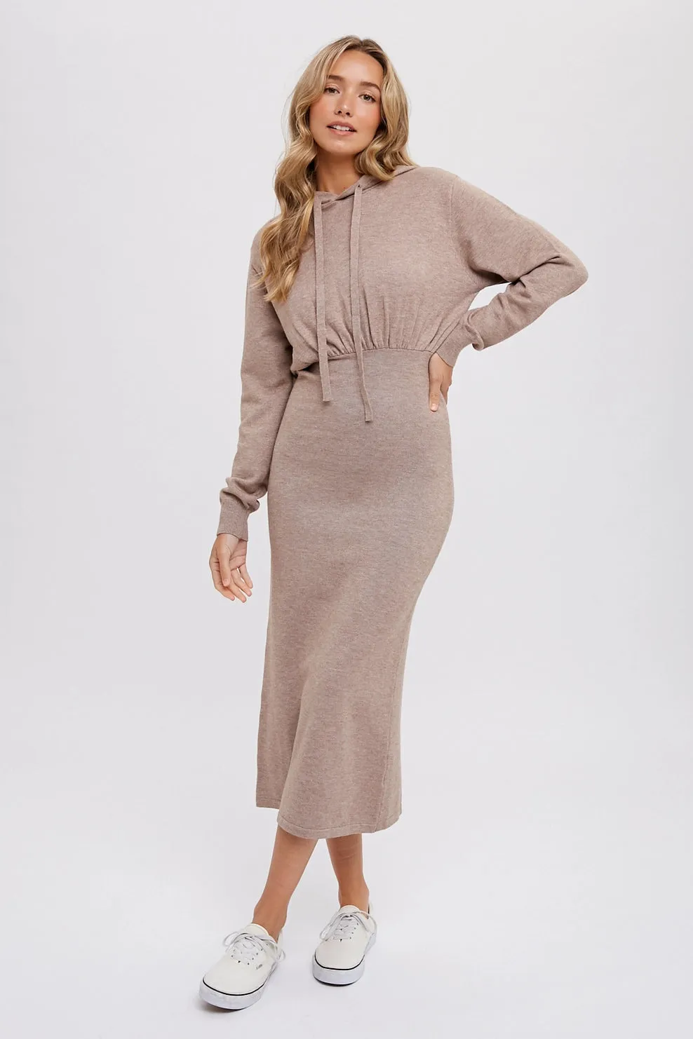 Tasha - Hoodie Sweater Midi Dress Latte