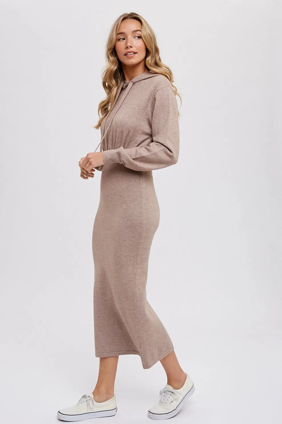 Tasha - Hoodie Sweater Midi Dress Latte