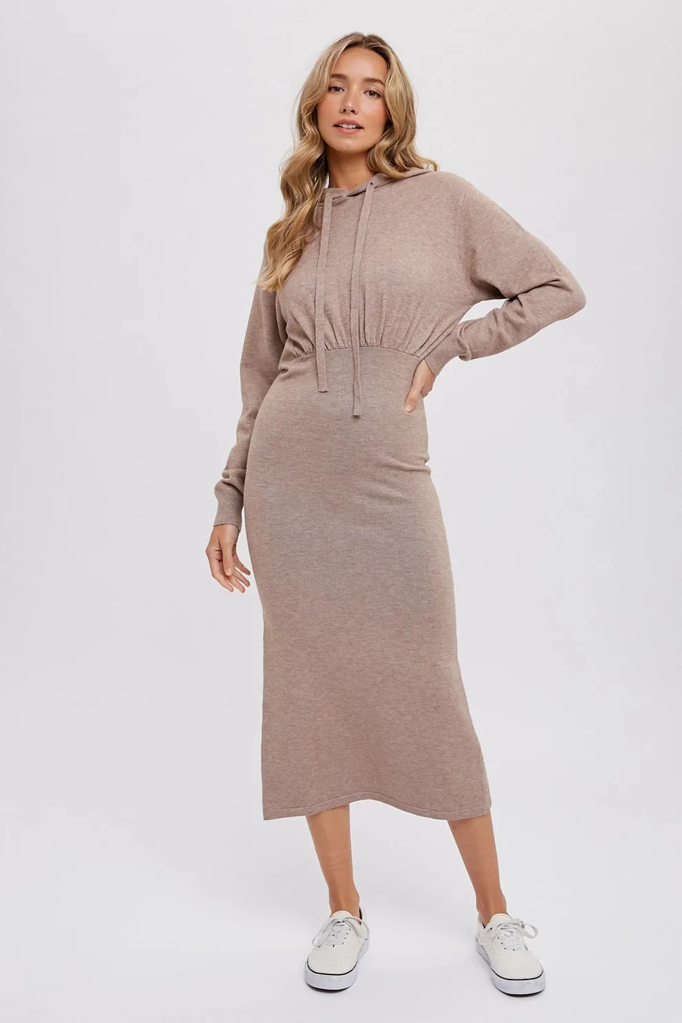 Tasha - Hoodie Sweater Midi Dress Latte