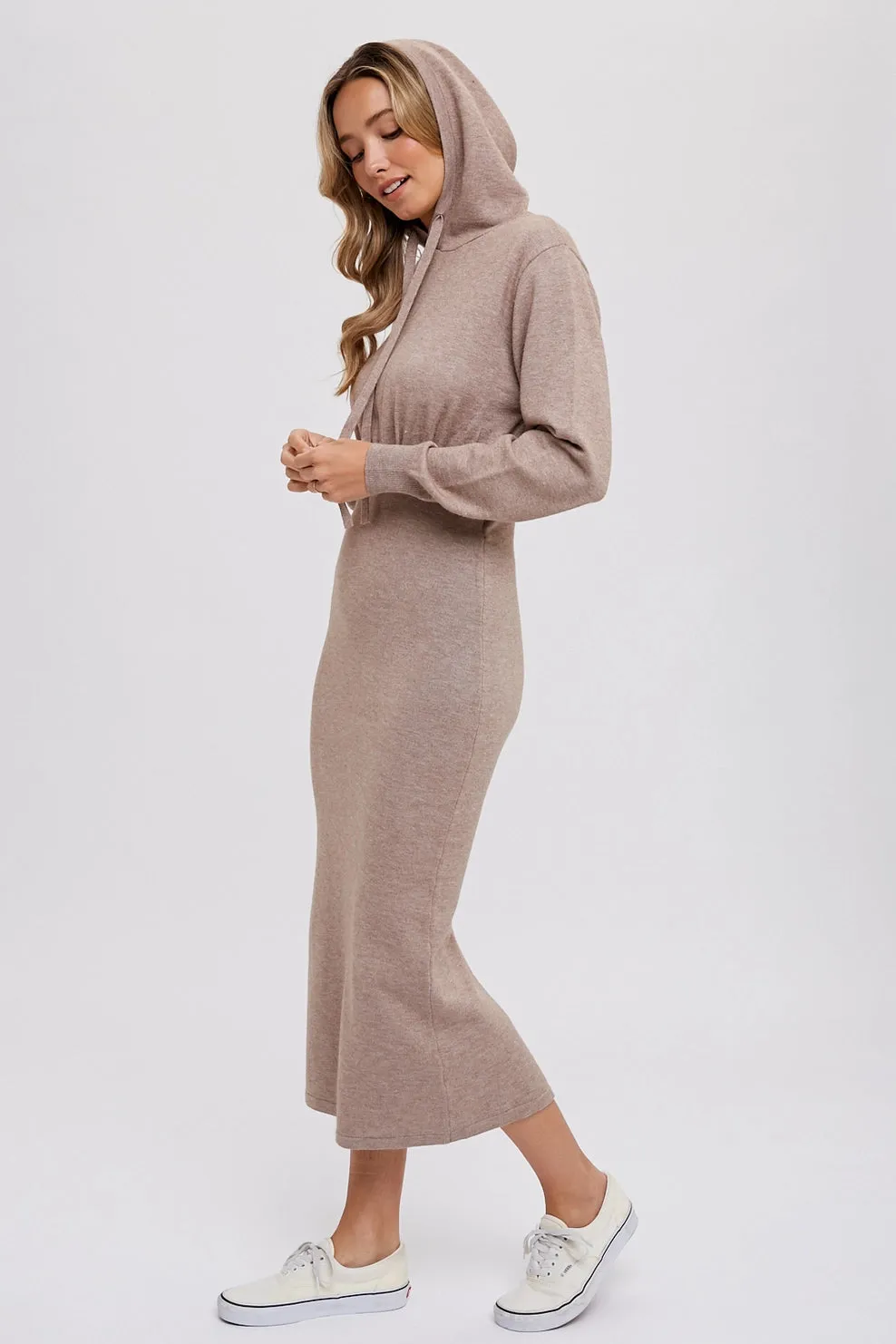 Tasha - Hoodie Sweater Midi Dress Latte