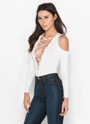 Tie Things Up Cold Shoulder Bodysuit