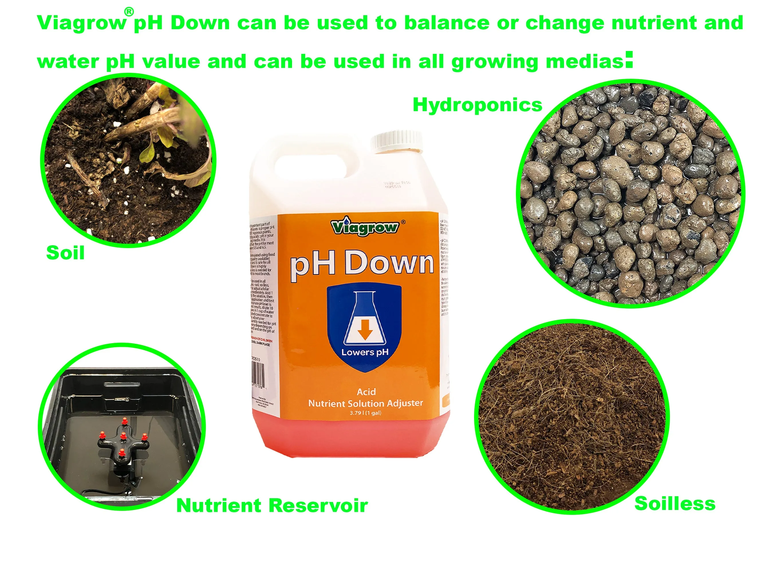 Viagrow 1 Gallon pH Down Liquid Nutrient Adjusting Solution - Acid (EA)