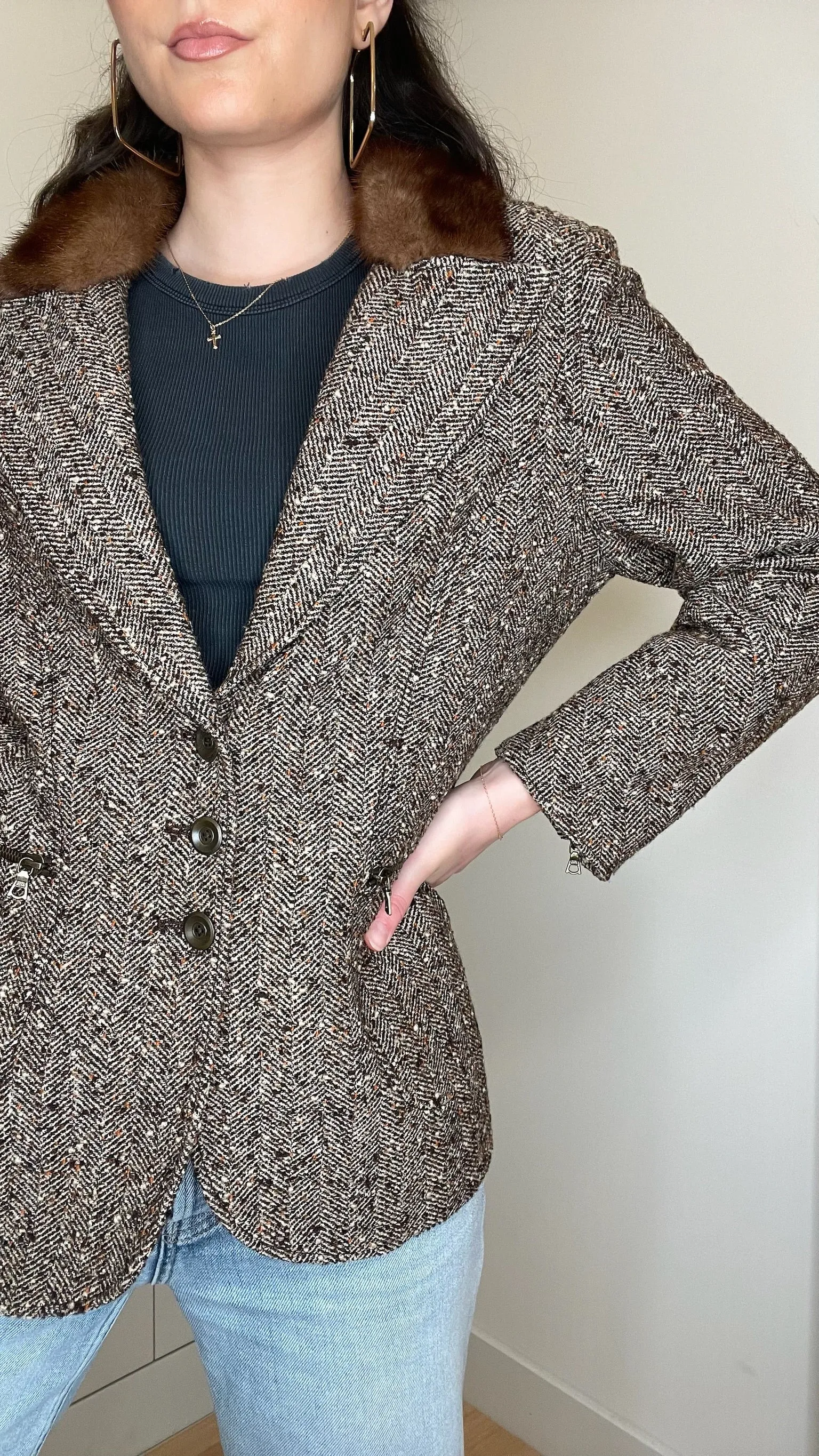 Vintage Blazer with Fur - M