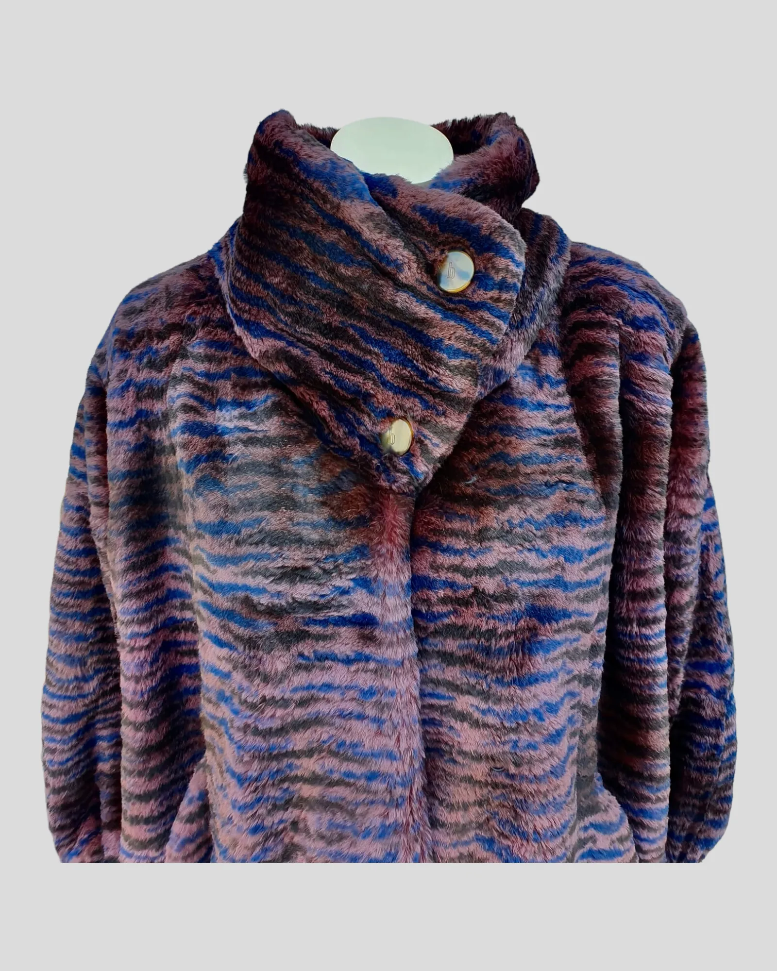 Vintage Burgundy and Blue Dyed Rabbit Fur Coat -XL