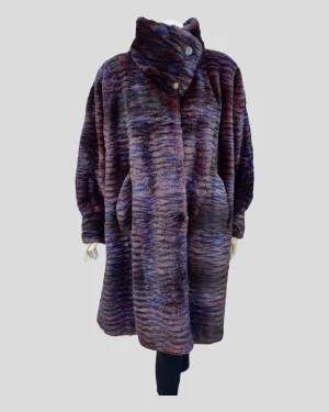 Vintage Burgundy and Blue Dyed Rabbit Fur Coat -XL