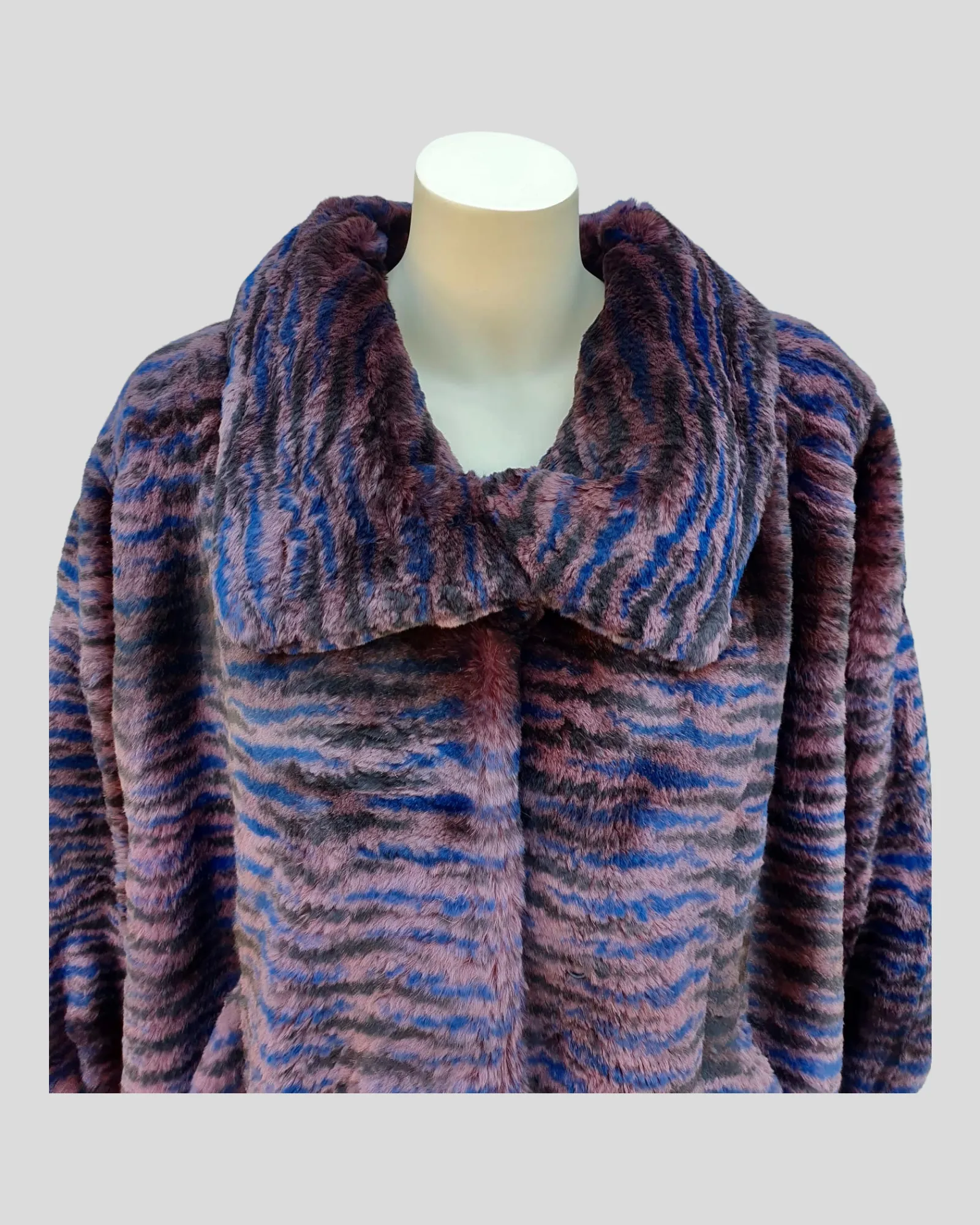 Vintage Burgundy and Blue Dyed Rabbit Fur Coat -XL