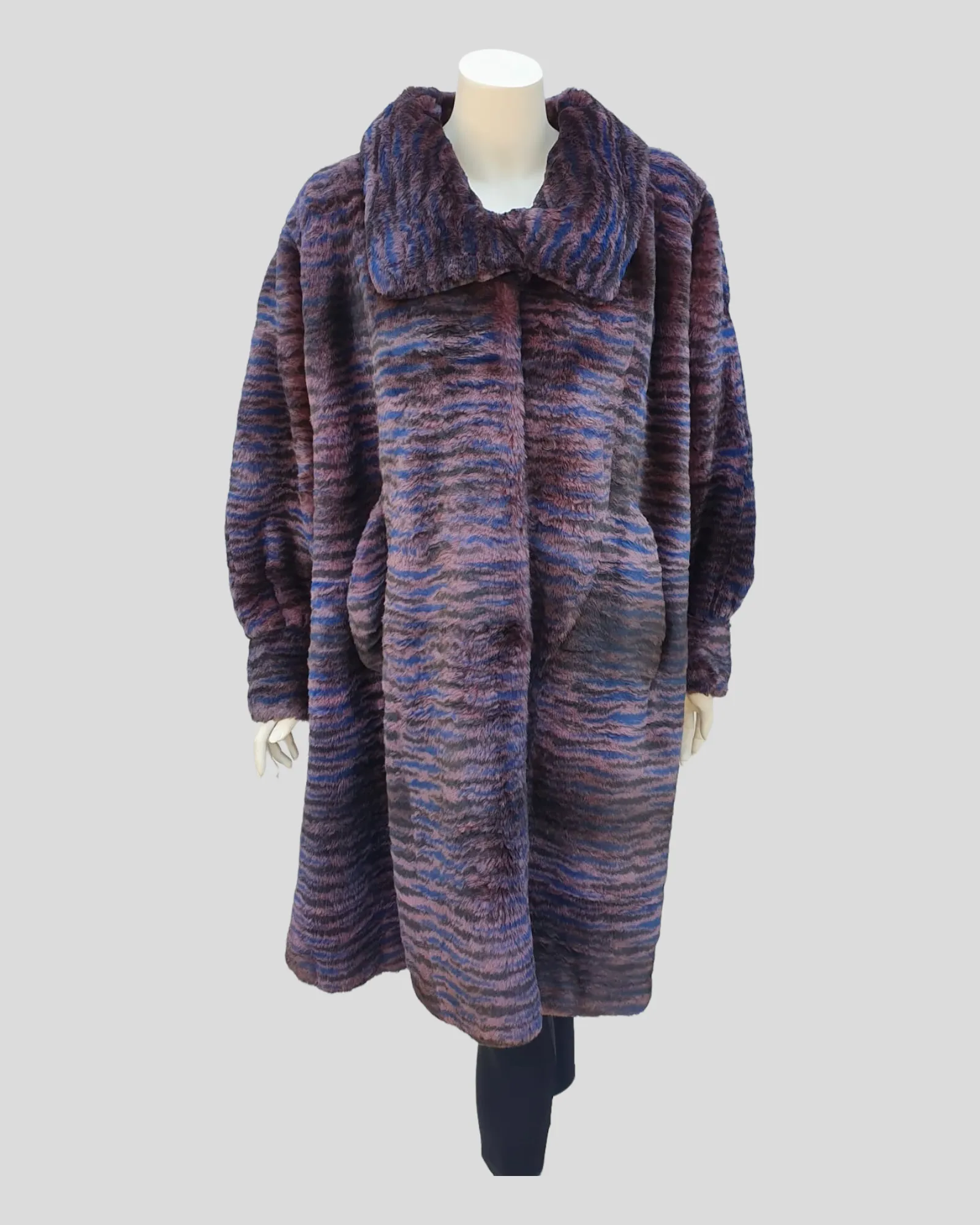 Vintage Burgundy and Blue Dyed Rabbit Fur Coat -XL