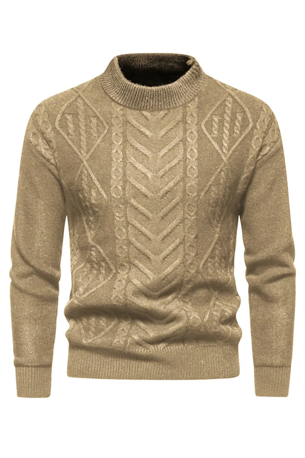 White Jacquard Round Neck Men's Knit Sweater