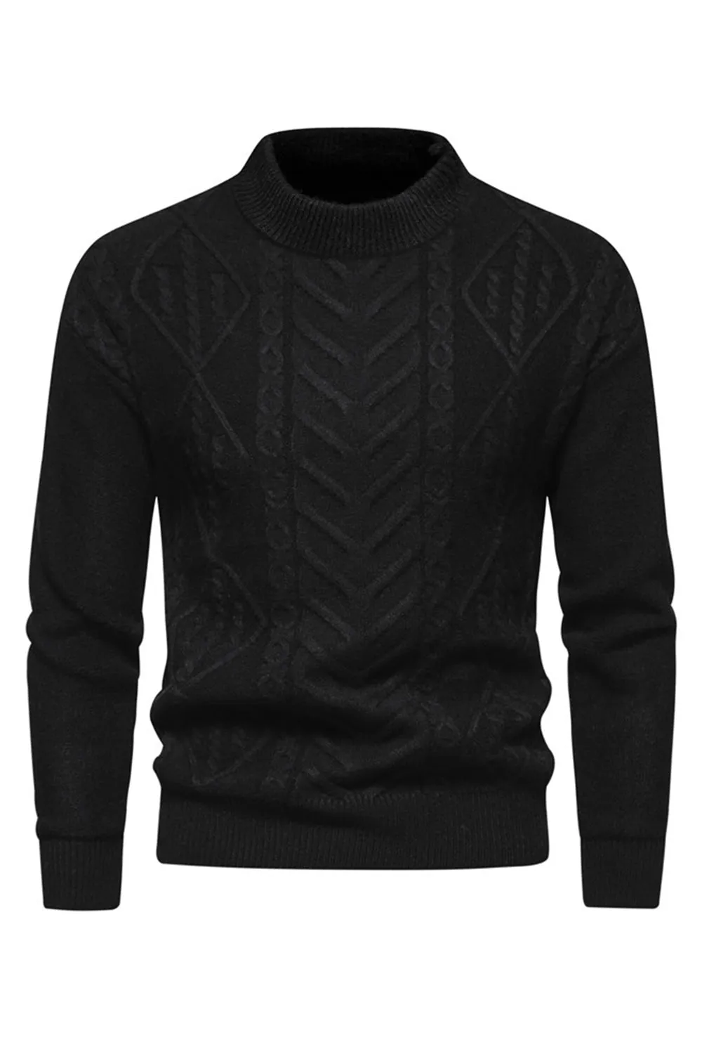 White Jacquard Round Neck Men's Knit Sweater