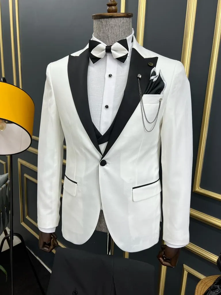 White Slim Fit Peak Lapel Tuxedo for Men by GentWith.com