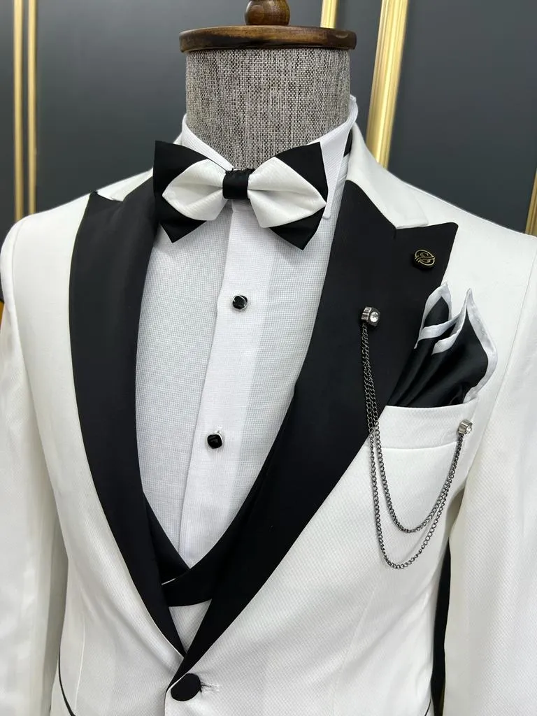 White Slim Fit Peak Lapel Tuxedo for Men by GentWith.com