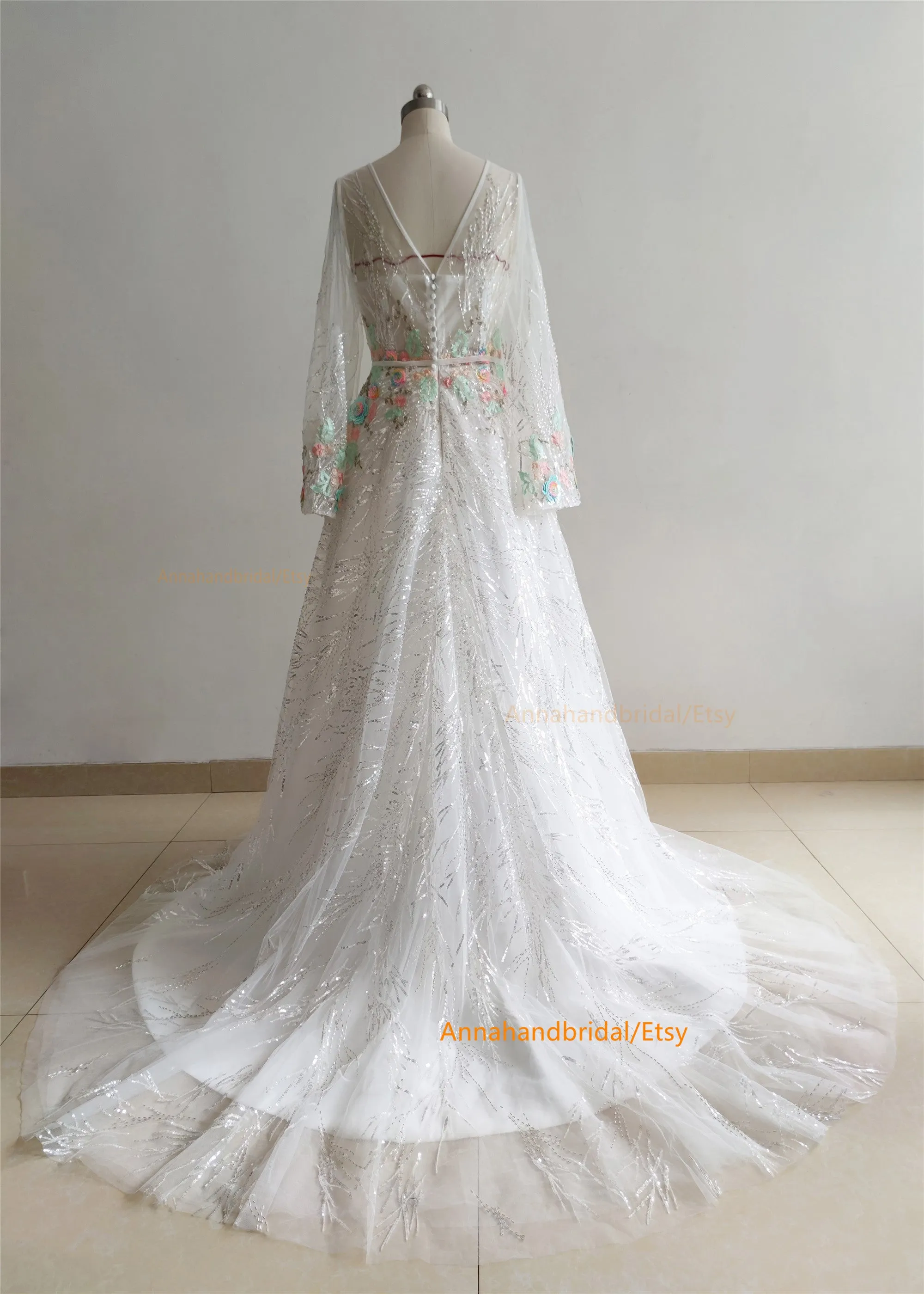 White Sparkle Floral Wedding Dress