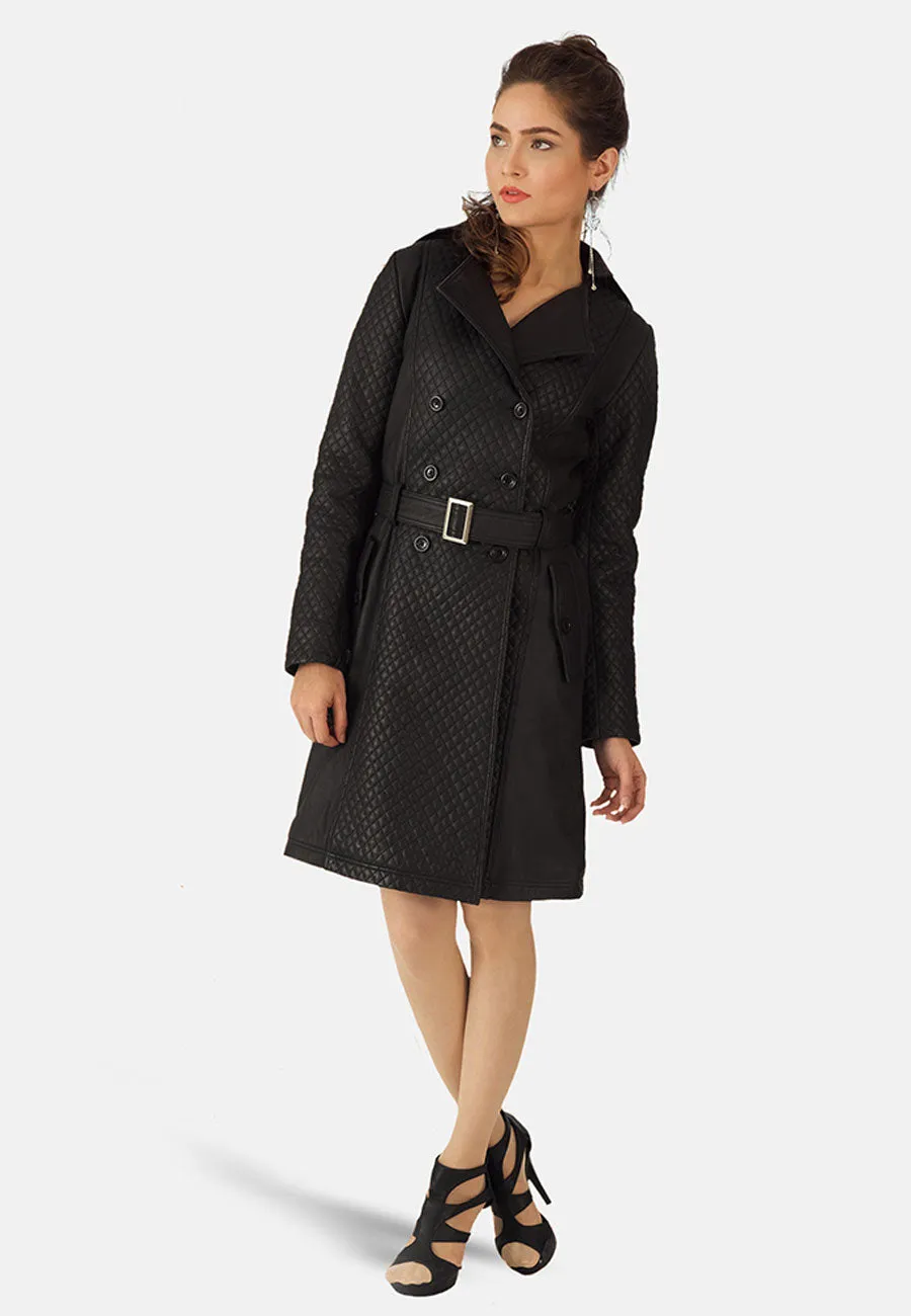 Women’s Black Leather Trench Coat