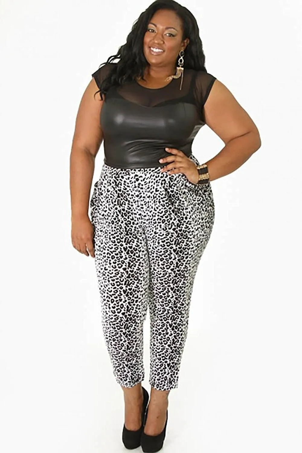 Womens Plus Size Leopard High Waist Casual Pant Bottoms USA