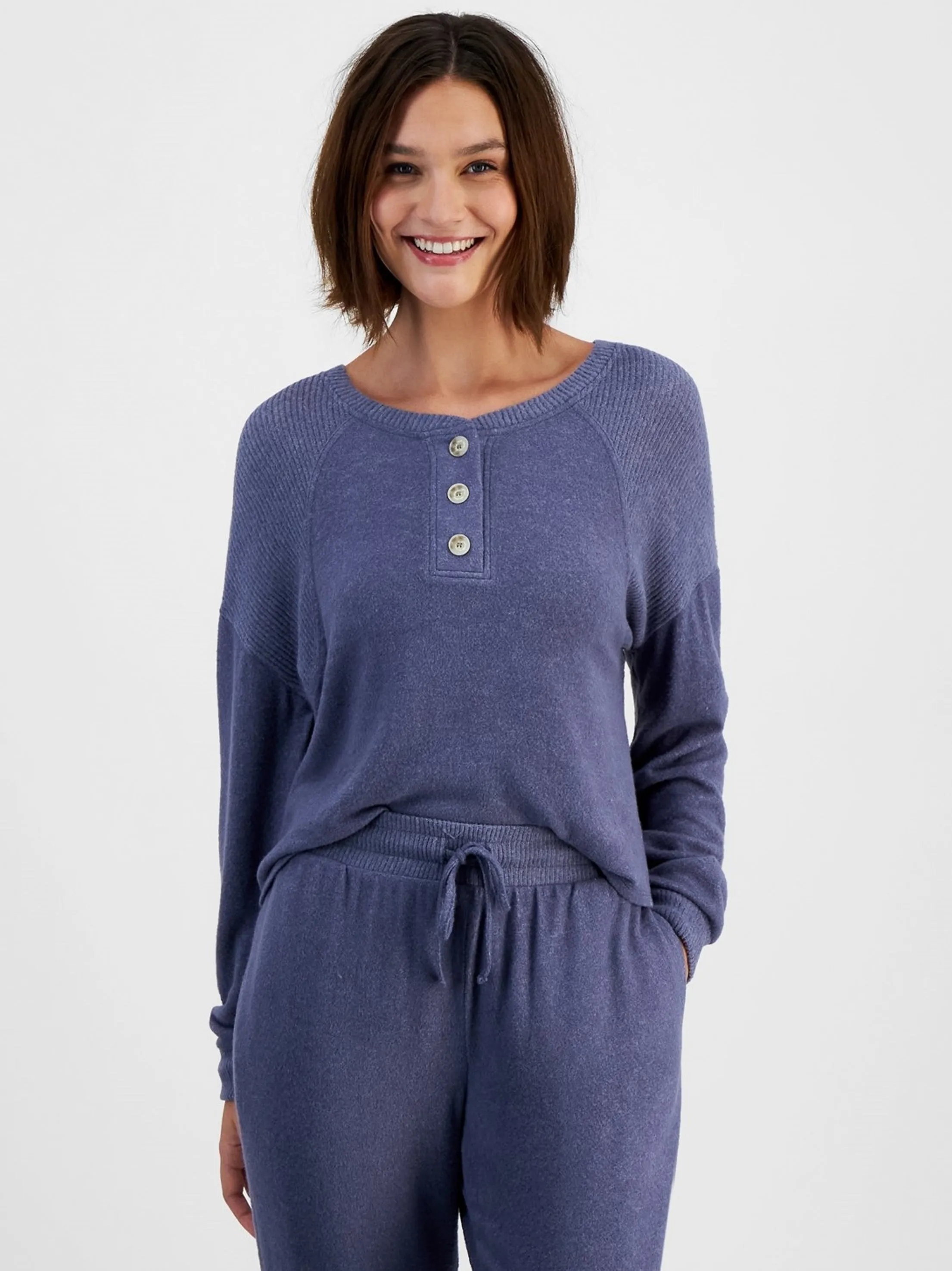 Women's Ribbed Sleepwear Top,Blue