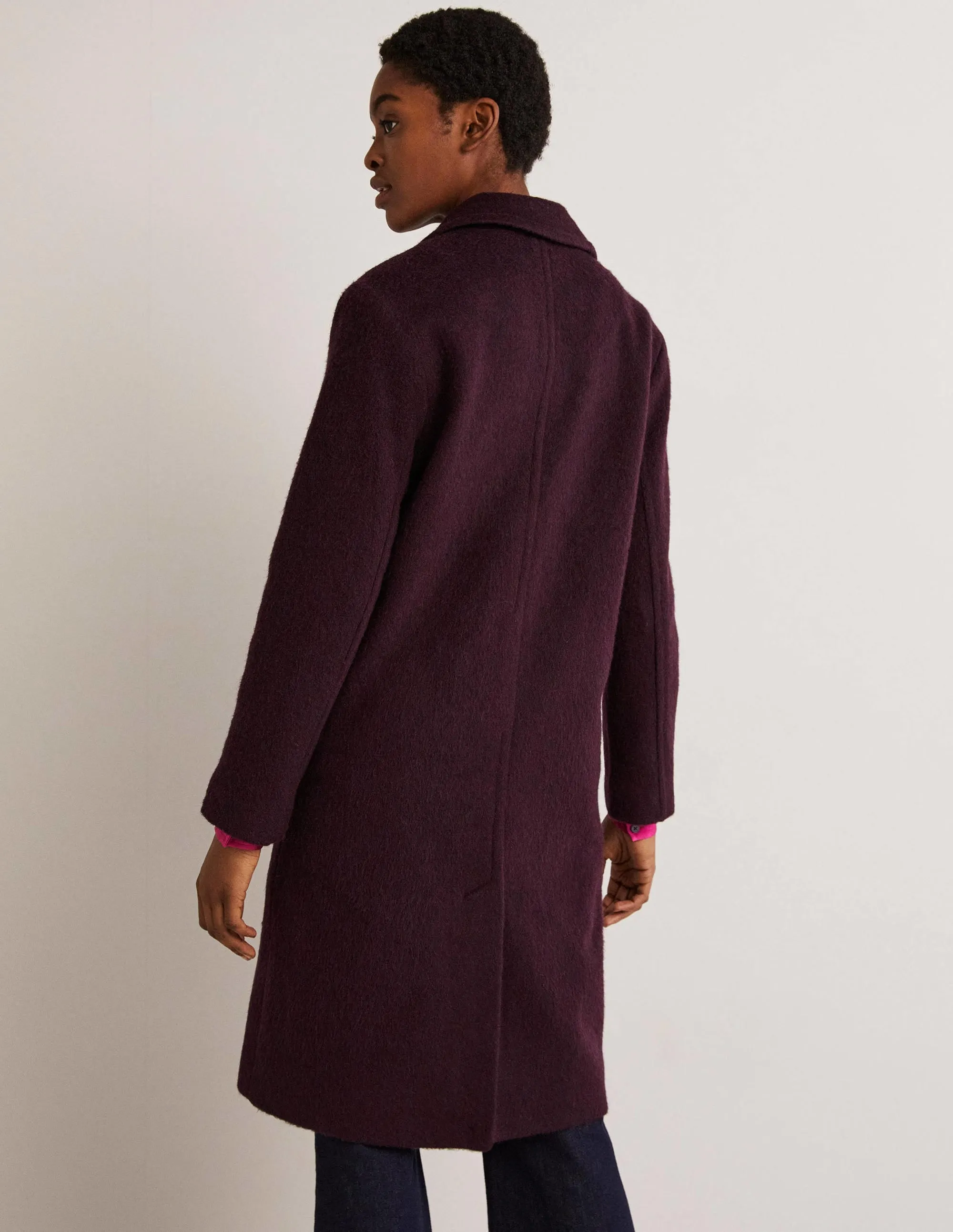 Wool Blend Collared Coat-Fig