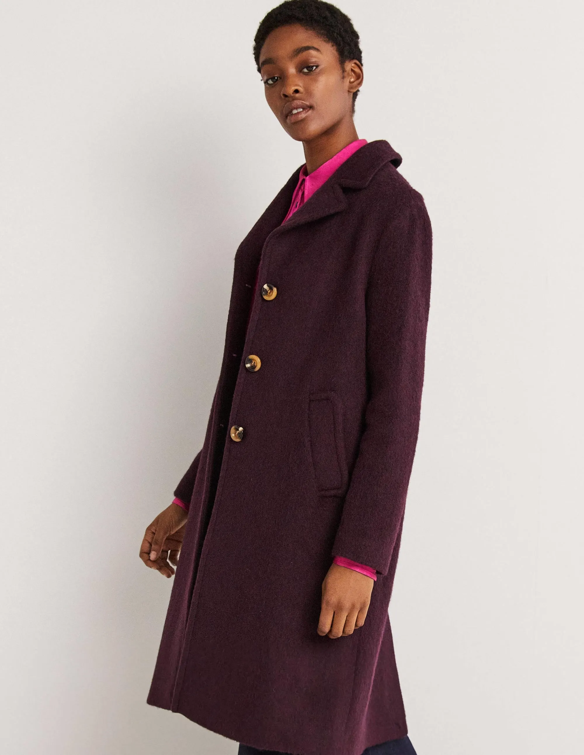 Wool Blend Collared Coat-Fig