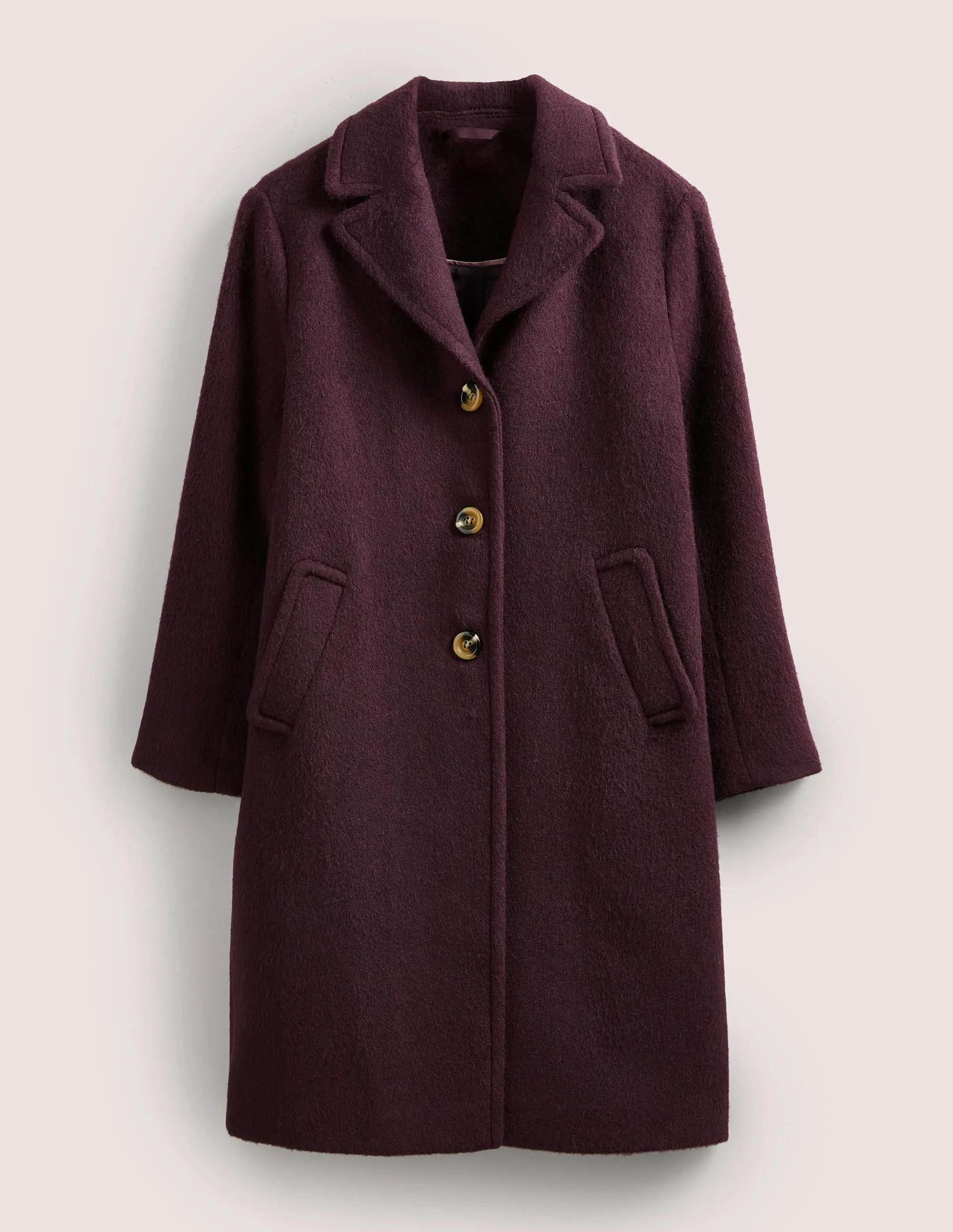 Wool Blend Collared Coat-Fig