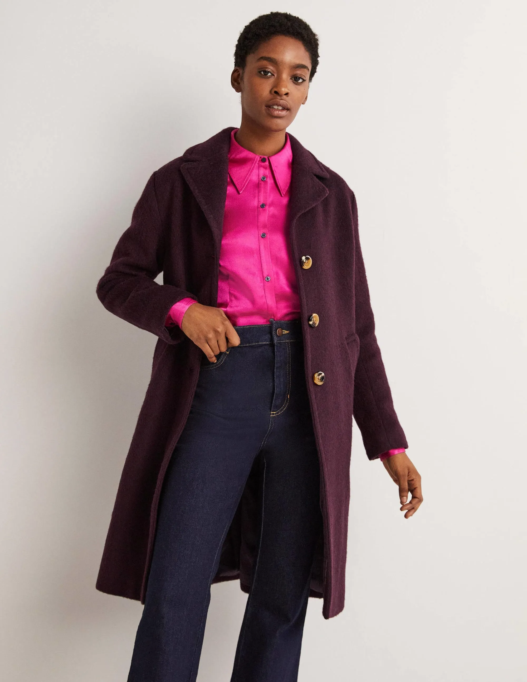 Wool Blend Collared Coat-Fig