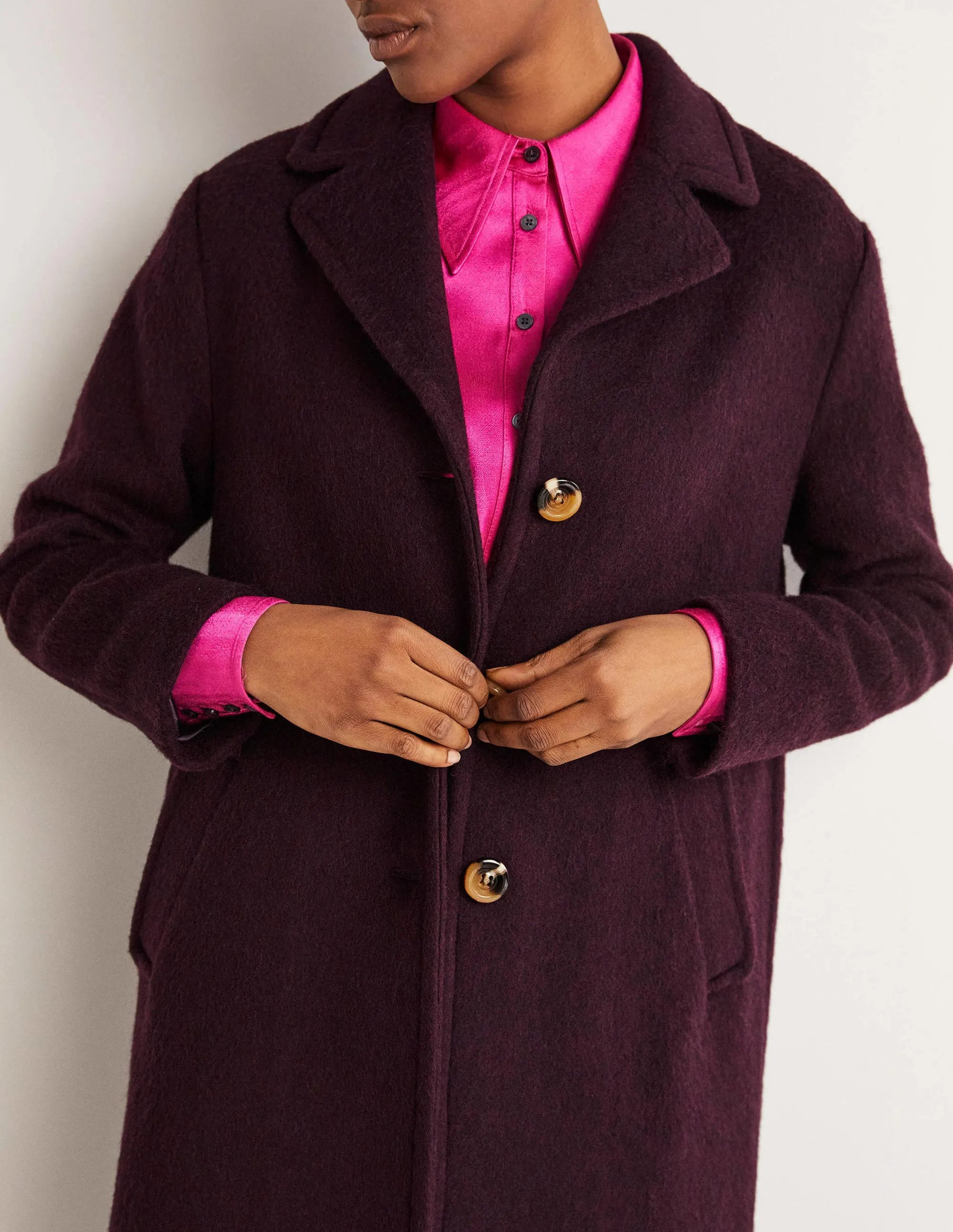 Wool Blend Collared Coat-Fig