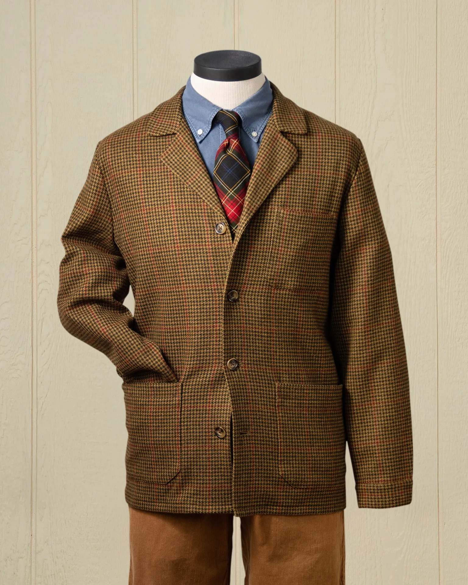 Wool/Cashmere Loafer Jacket in Olive Houndstooth