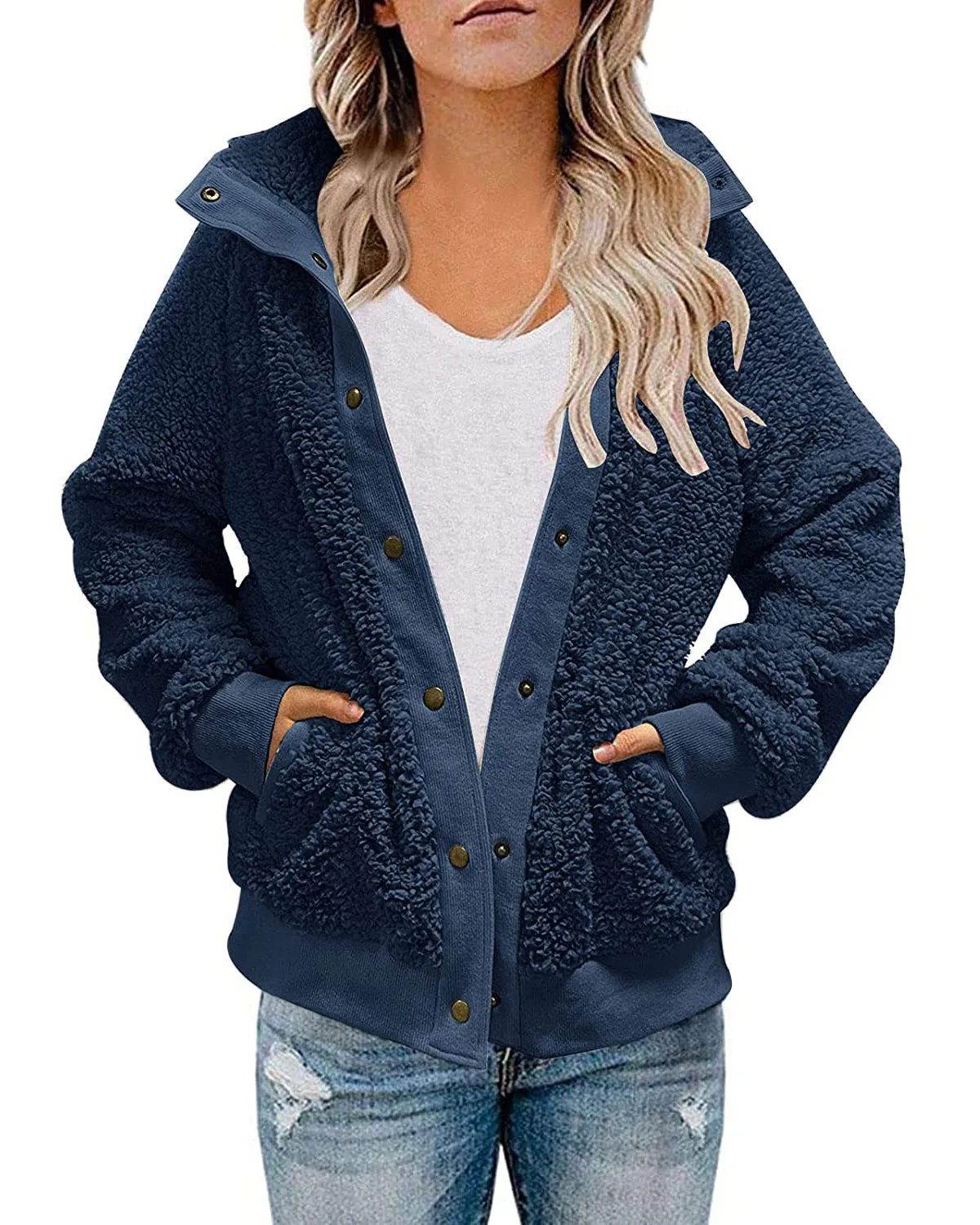 ZESICA Button Down Fuzzy Fleece Jacket Coat