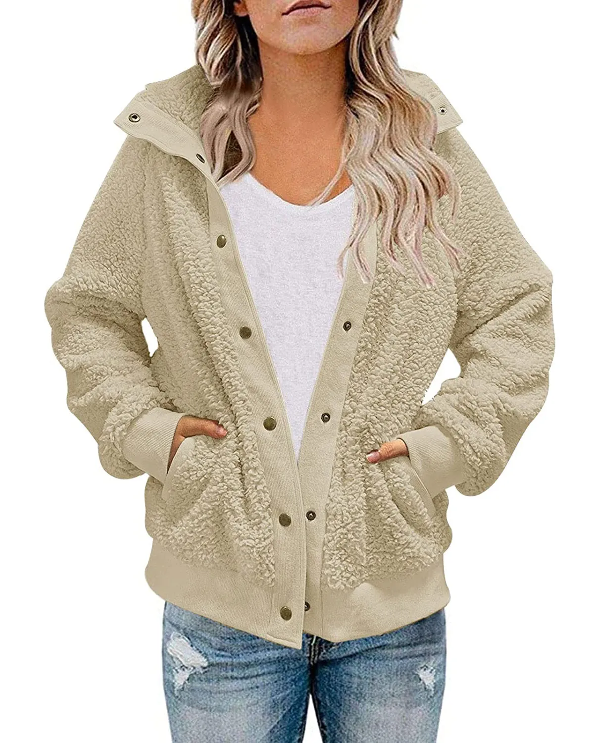 ZESICA Button Down Fuzzy Fleece Jacket Coat