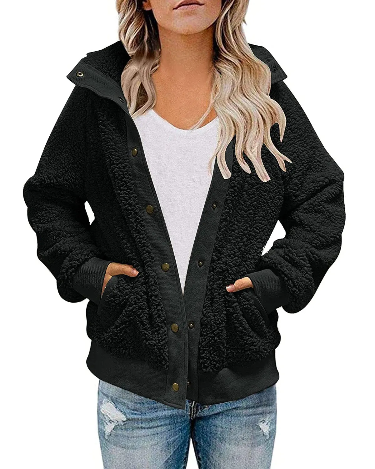 ZESICA Button Down Fuzzy Fleece Jacket Coat