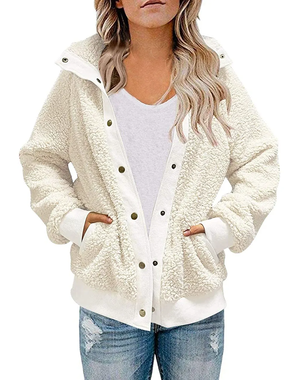 ZESICA Button Down Fuzzy Fleece Jacket Coat